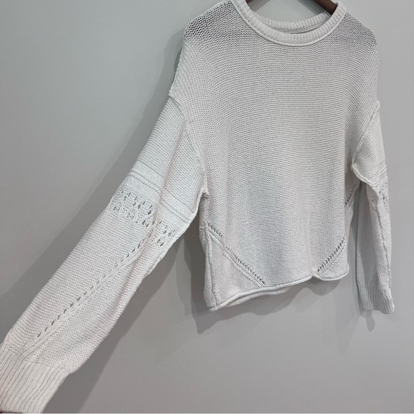 Lucky Brand Oversized Cropped Knit Cotton Long Sleeve Sweater White, Small - Picture 3 of 12